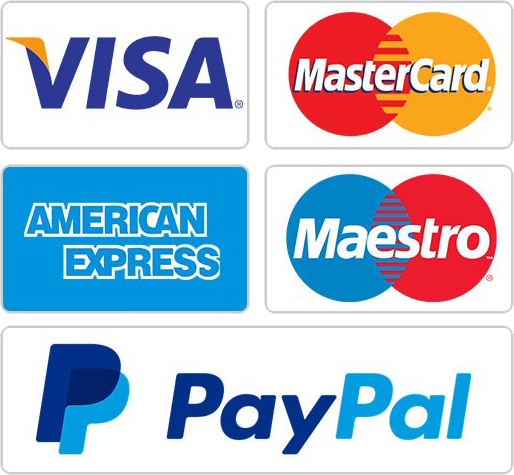 Visa, MasterCard, American Express, Maestro, PayPal
