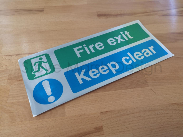 Fire Exit and Keep Clear Brushed Silver Self Adhesive Vinyl